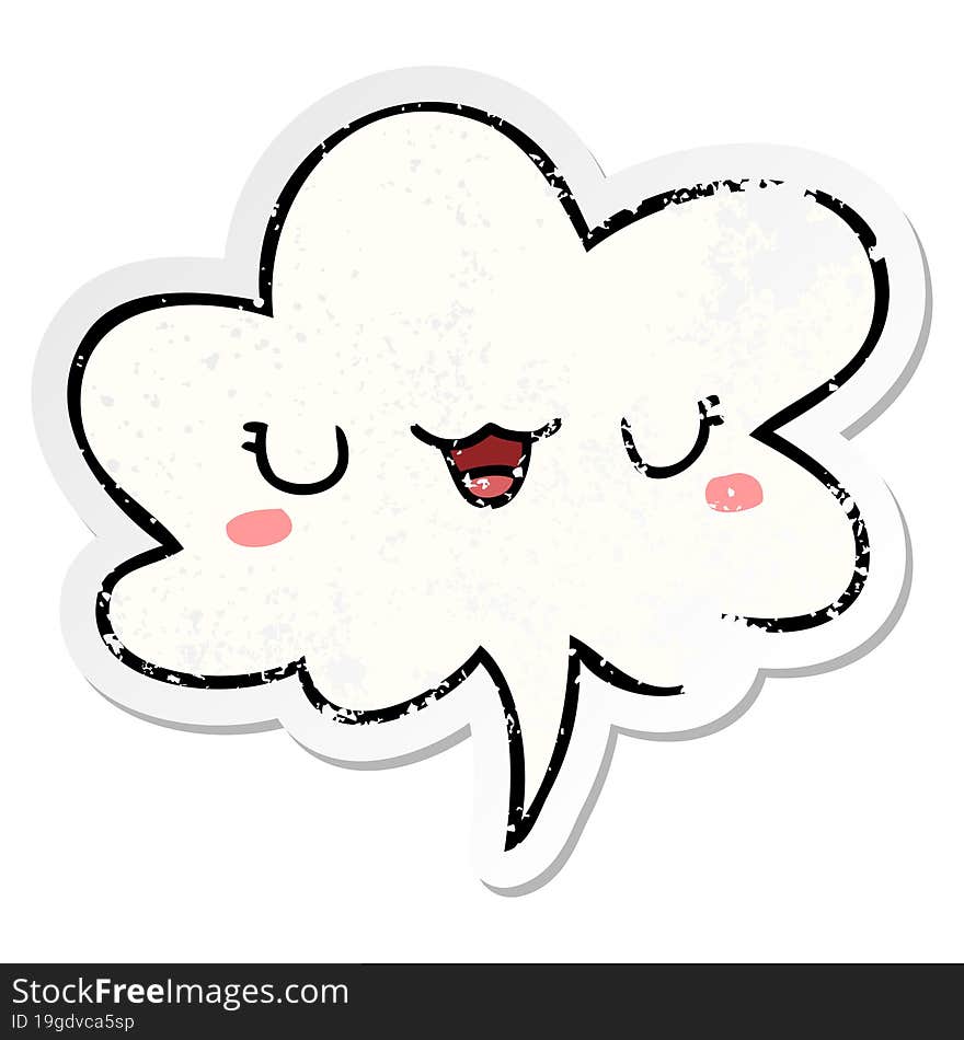 cute cartoon face and speech bubble distressed sticker