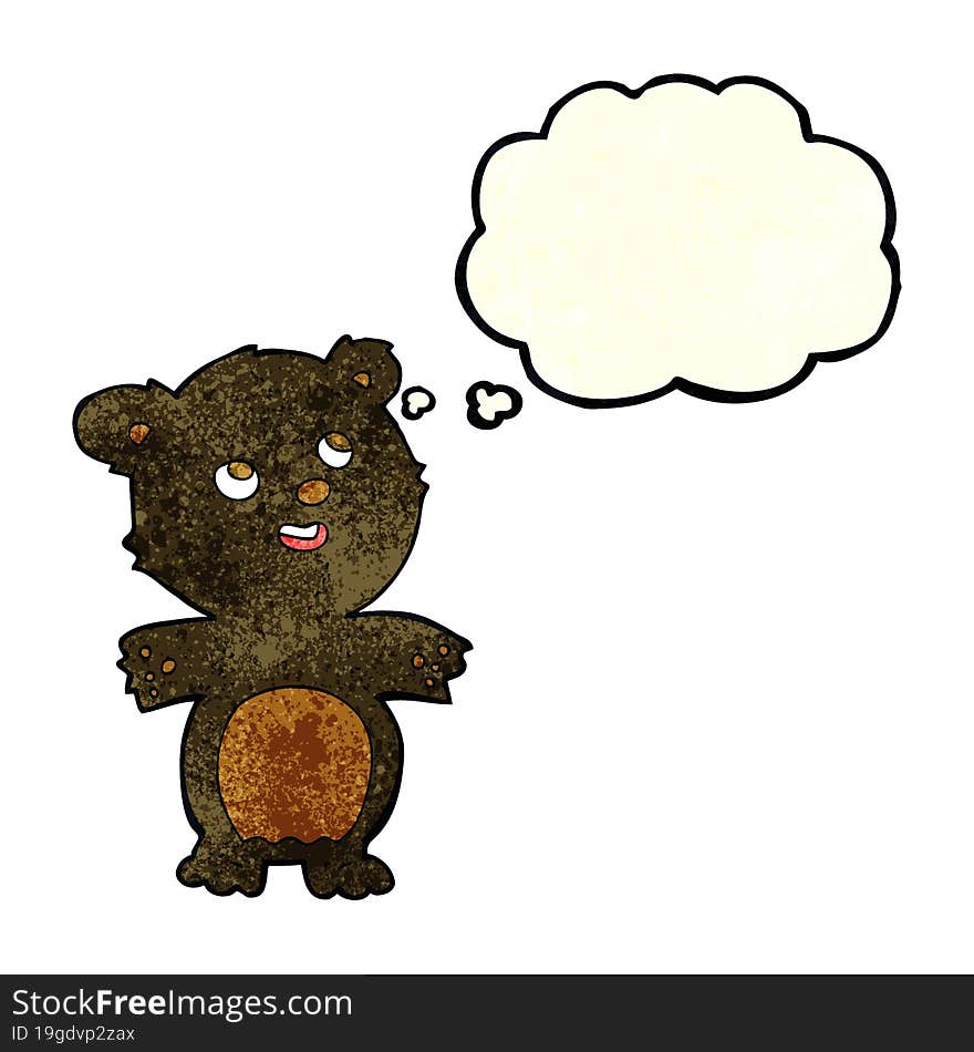 Cartoon Happy Little Black Bear With Thought Bubble