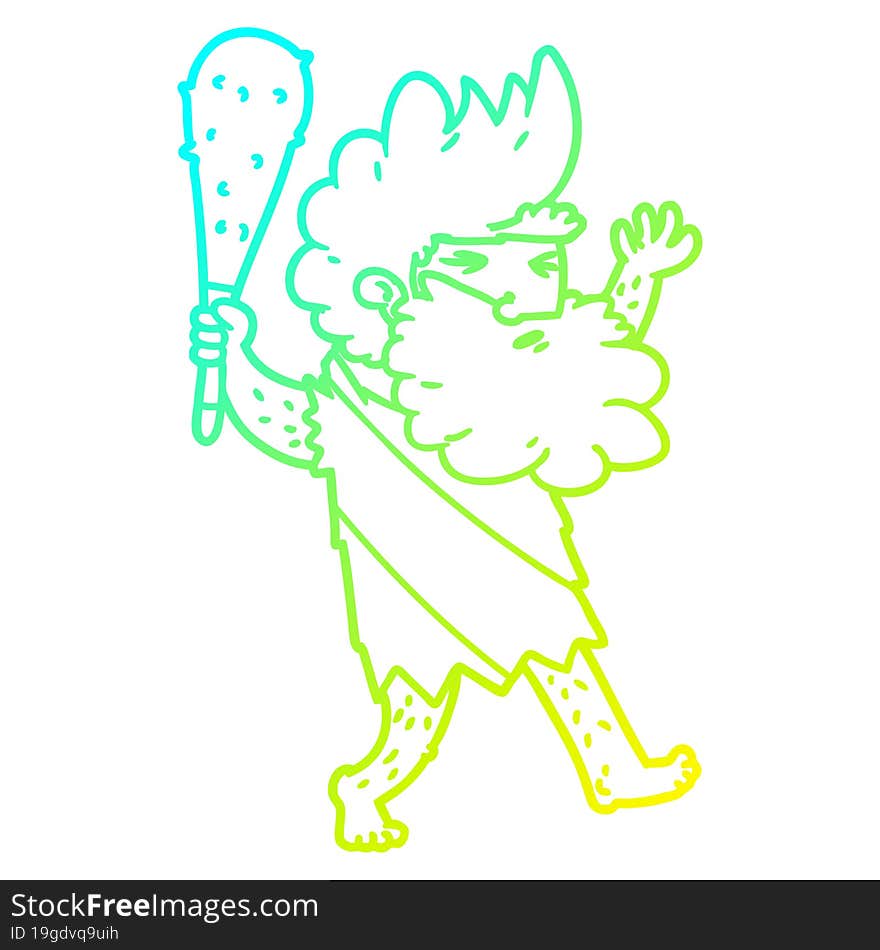 cold gradient line drawing of a cartoon cave man