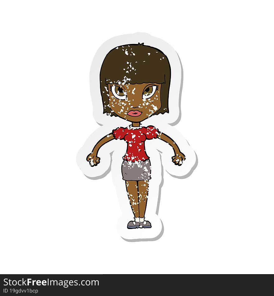 Retro Distressed Sticker Of A Cartoon Pretty Woman