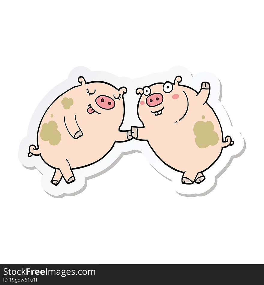 Sticker Of A Cartoon Pigs Dancing