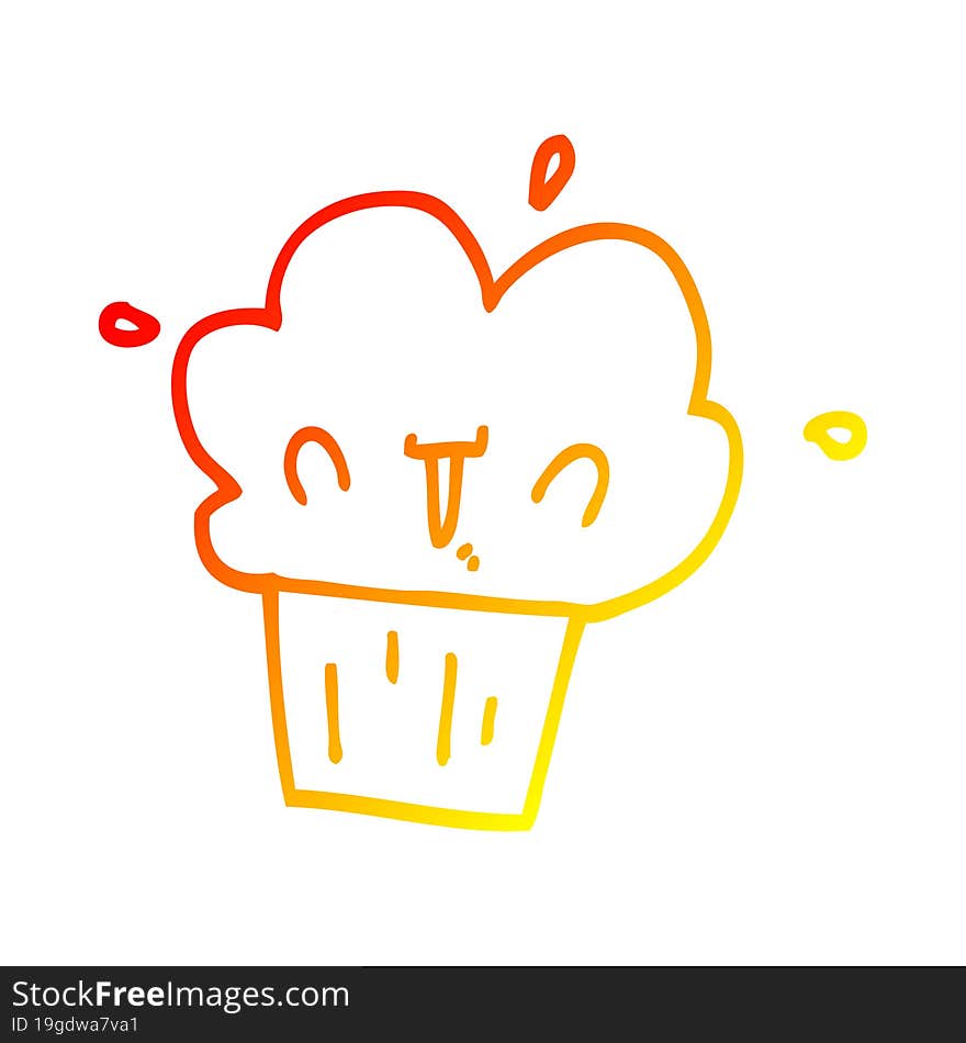 Warm Gradient Line Drawing Cartoon Cupcake