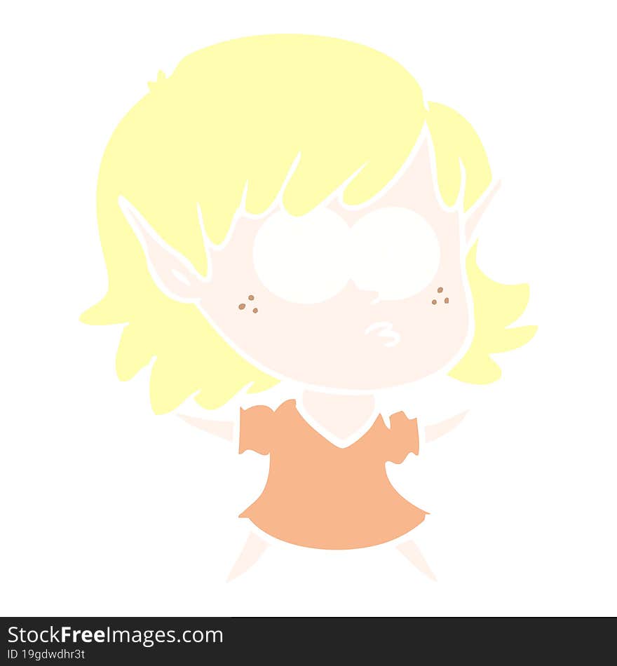 flat color style cartoon elf girl staring