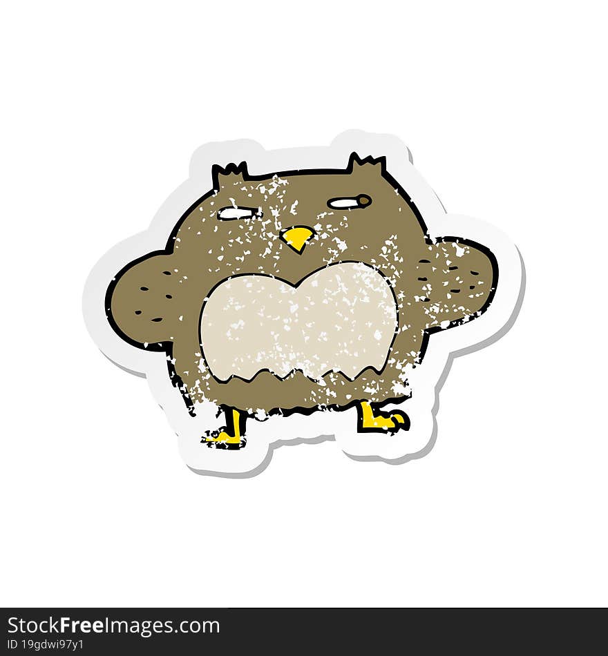 retro distressed sticker of a cartoon suspicious owl