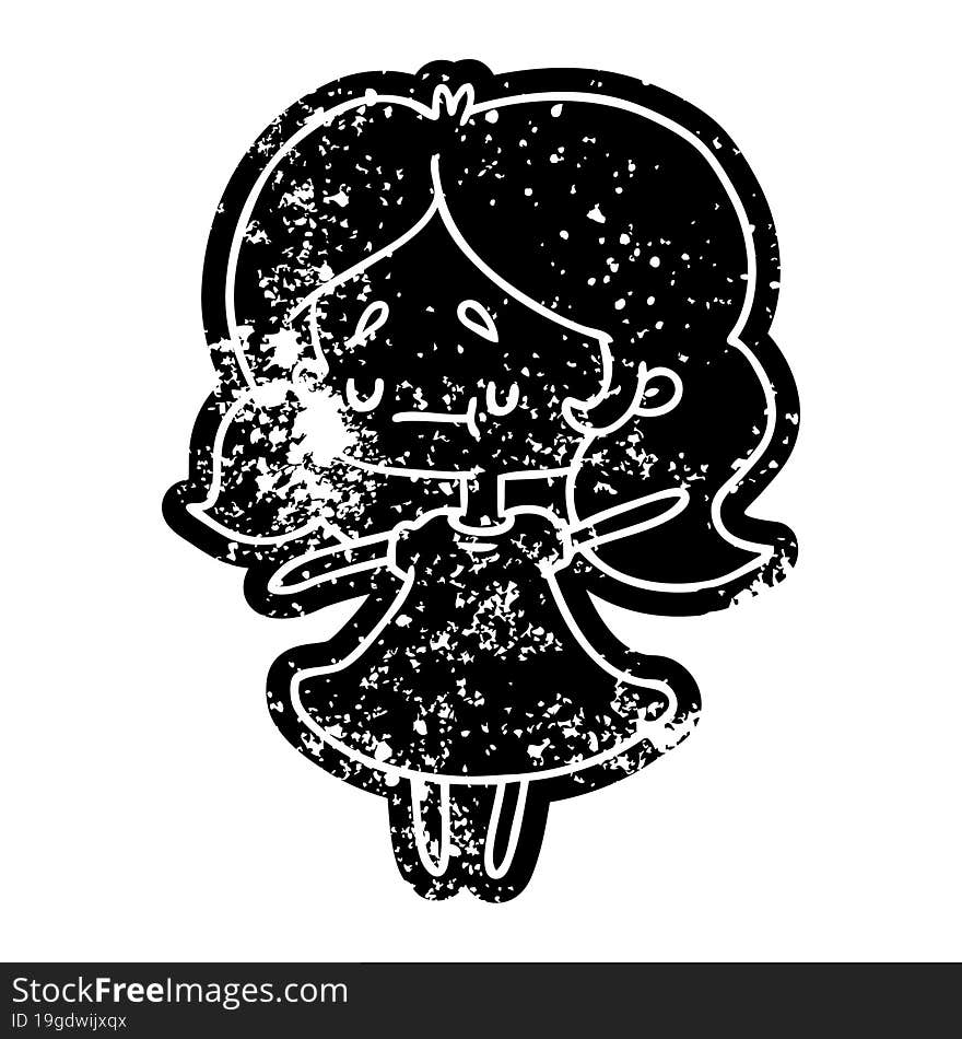 grunge distressed icon of a cute kawaii girl. grunge distressed icon of a cute kawaii girl