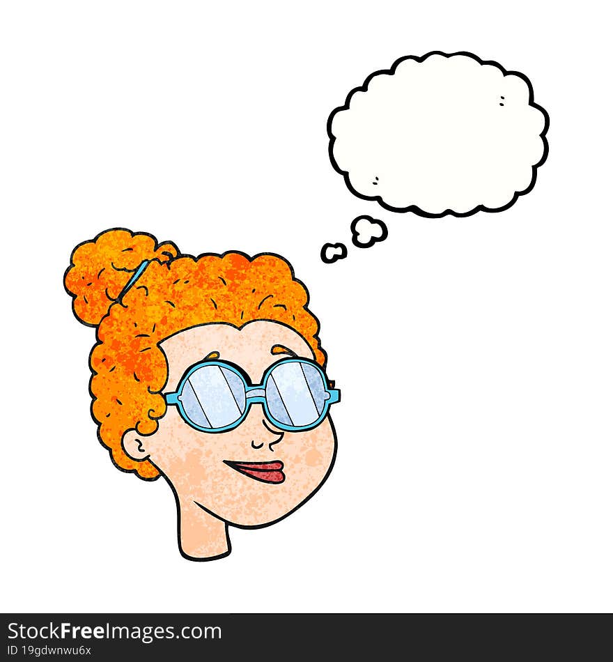 Thought Bubble Textured Cartoon Woman Wearing Spectacles