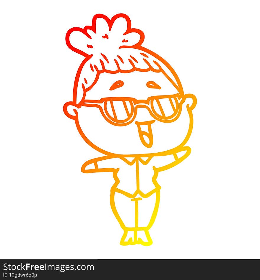 warm gradient line drawing cartoon happy woman wearing spectacles