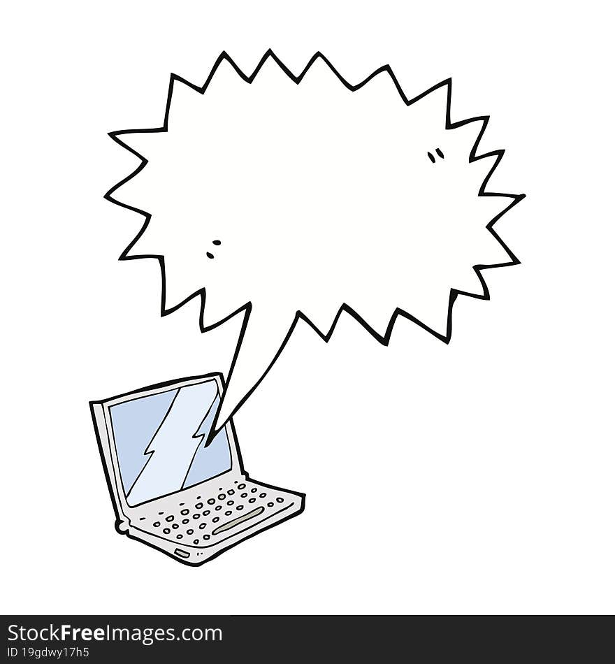 Cartoon Laptop Computer With Speech Bubble