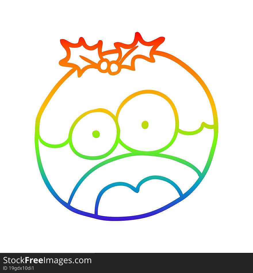 rainbow gradient line drawing christmas pudding with shocked face