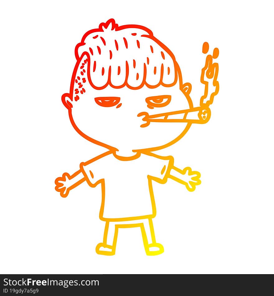 warm gradient line drawing cartoon man smoking