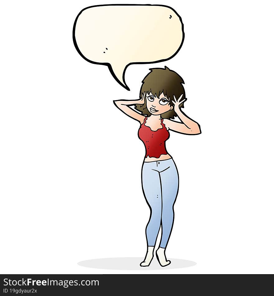 cartoon pretty woman with speech bubble