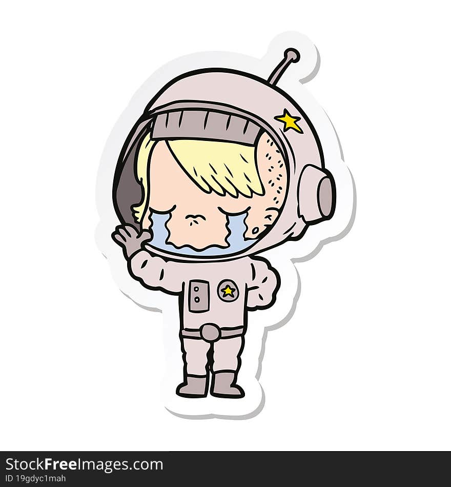 sticker of a cartoon crying astronaut girl