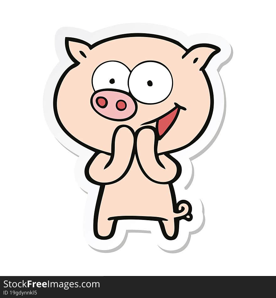 Sticker Of A Cheerful Pig Cartoon