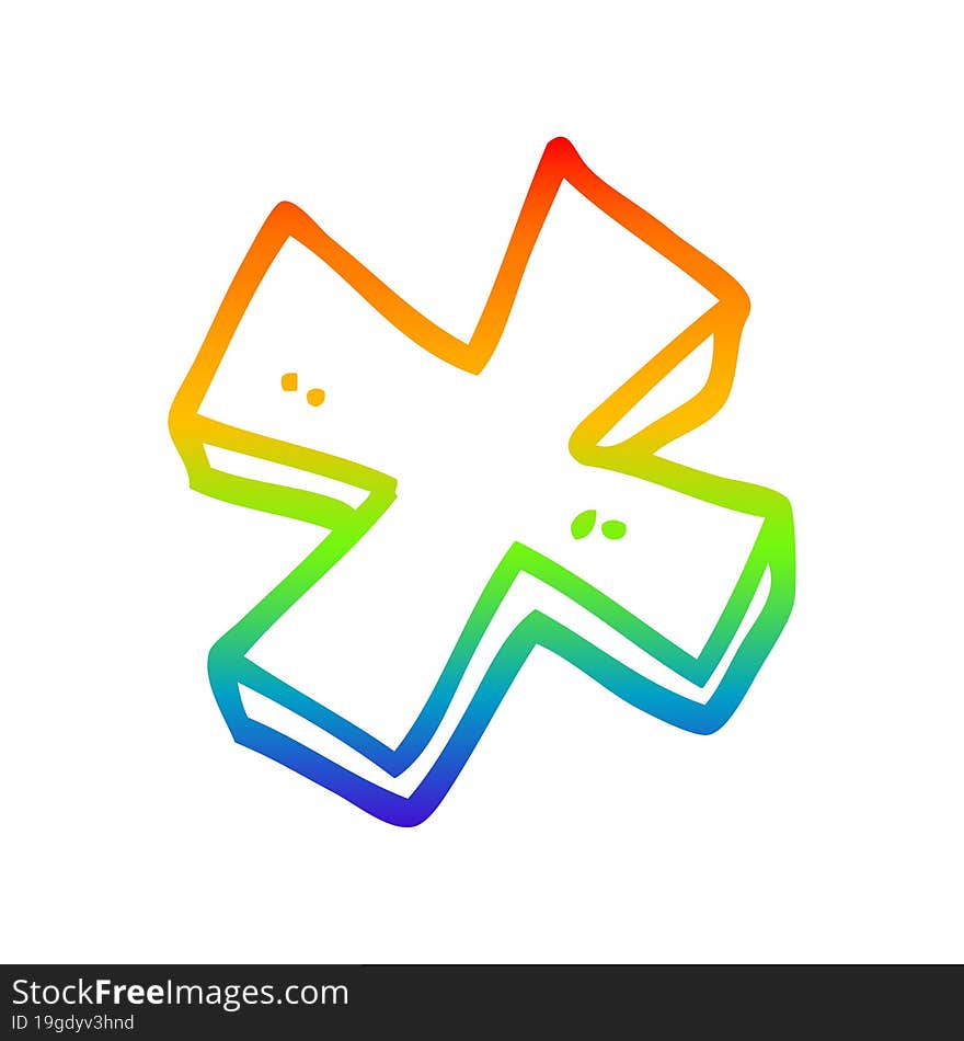 rainbow gradient line drawing of a cartoon multiplication symbol