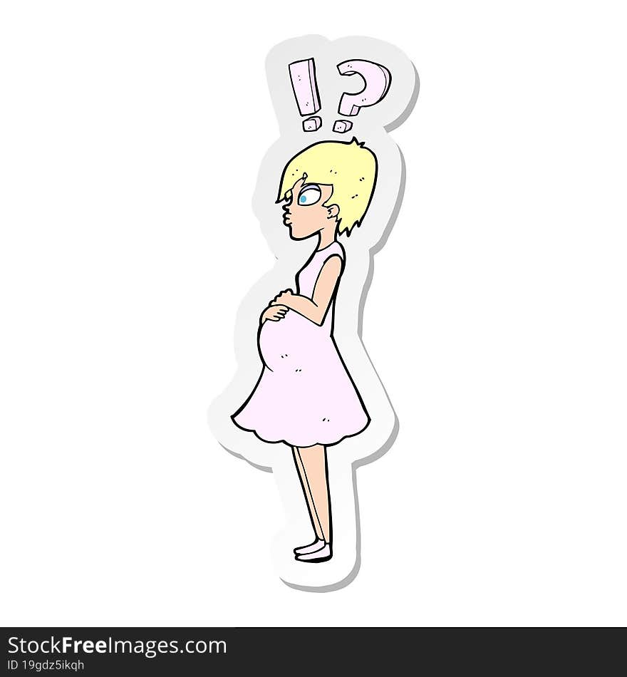 sticker of a cartoon confused pregnant woman