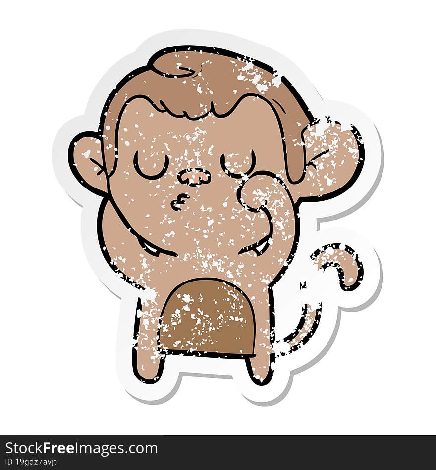 distressed sticker of a cartoon monkey