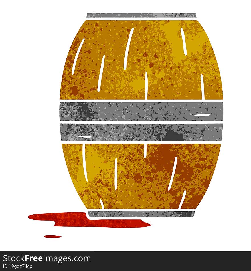 retro cartoon doodle of a wine barrel