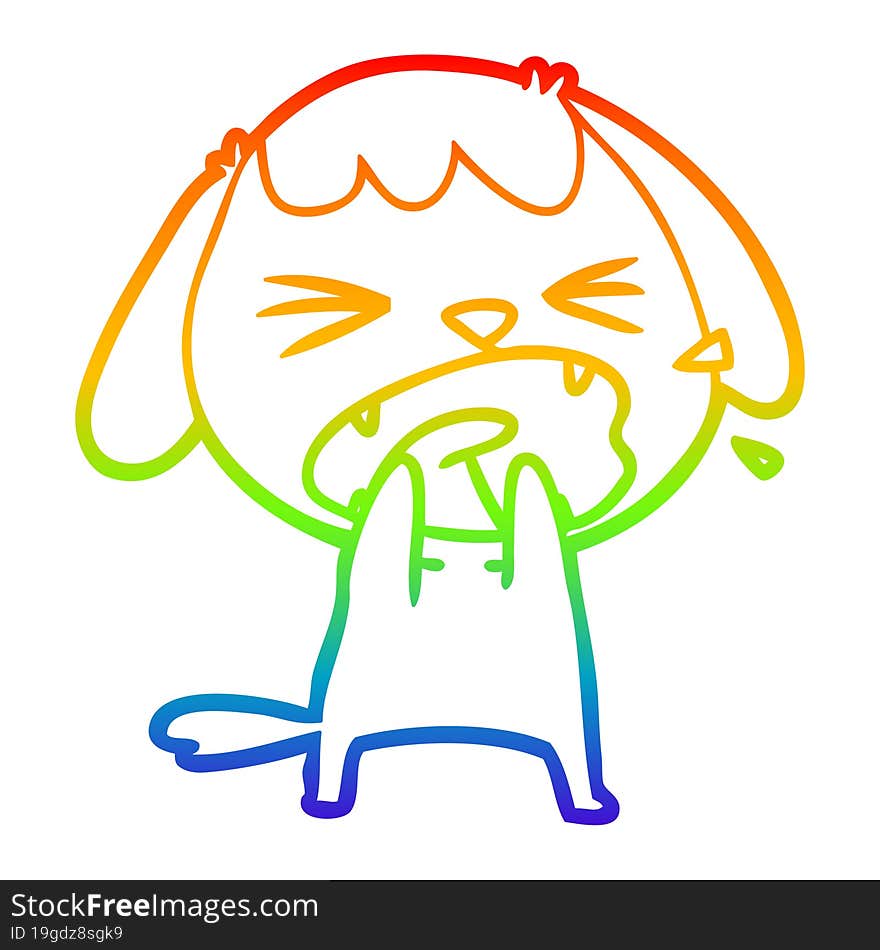 rainbow gradient line drawing of a cute cartoon dog barking