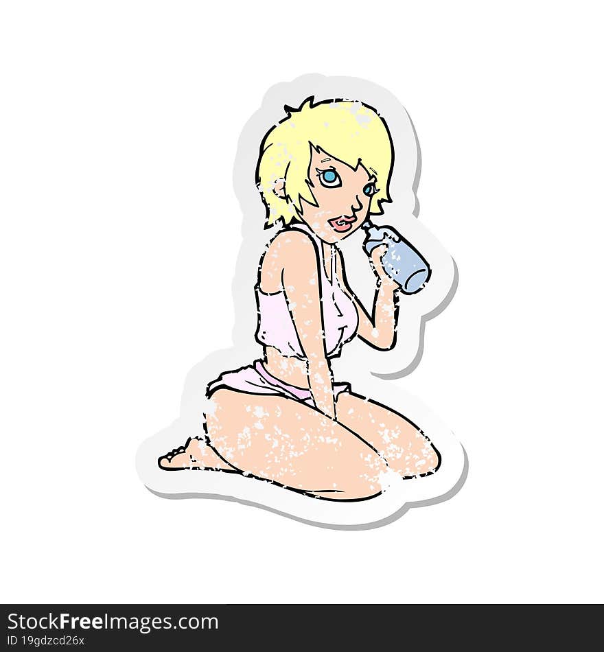 retro distressed sticker of a cartoon sexy gym girl