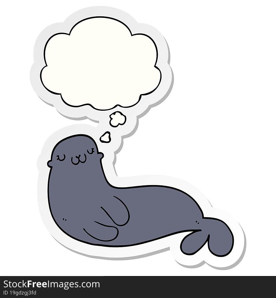 Cute Cartoon Seal And Thought Bubble As A Printed Sticker