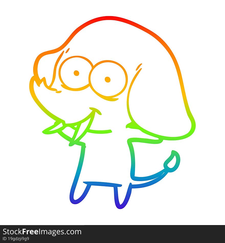 Rainbow Gradient Line Drawing Happy Cartoon Elephant