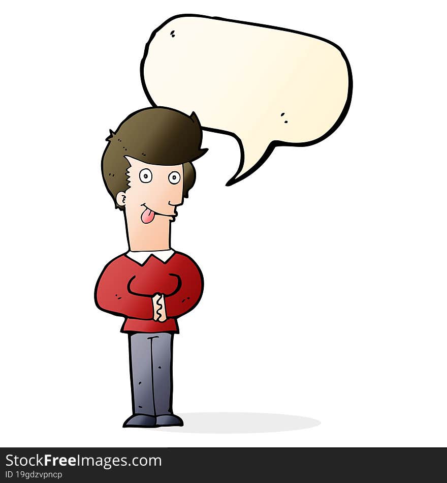 Cartoon Man Sticking Out Tongue With Speech Bubble