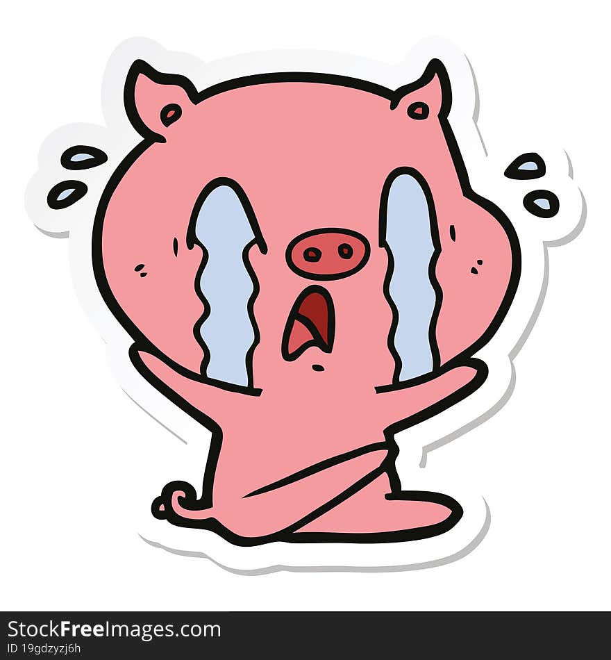 sticker of a crying pig cartoon