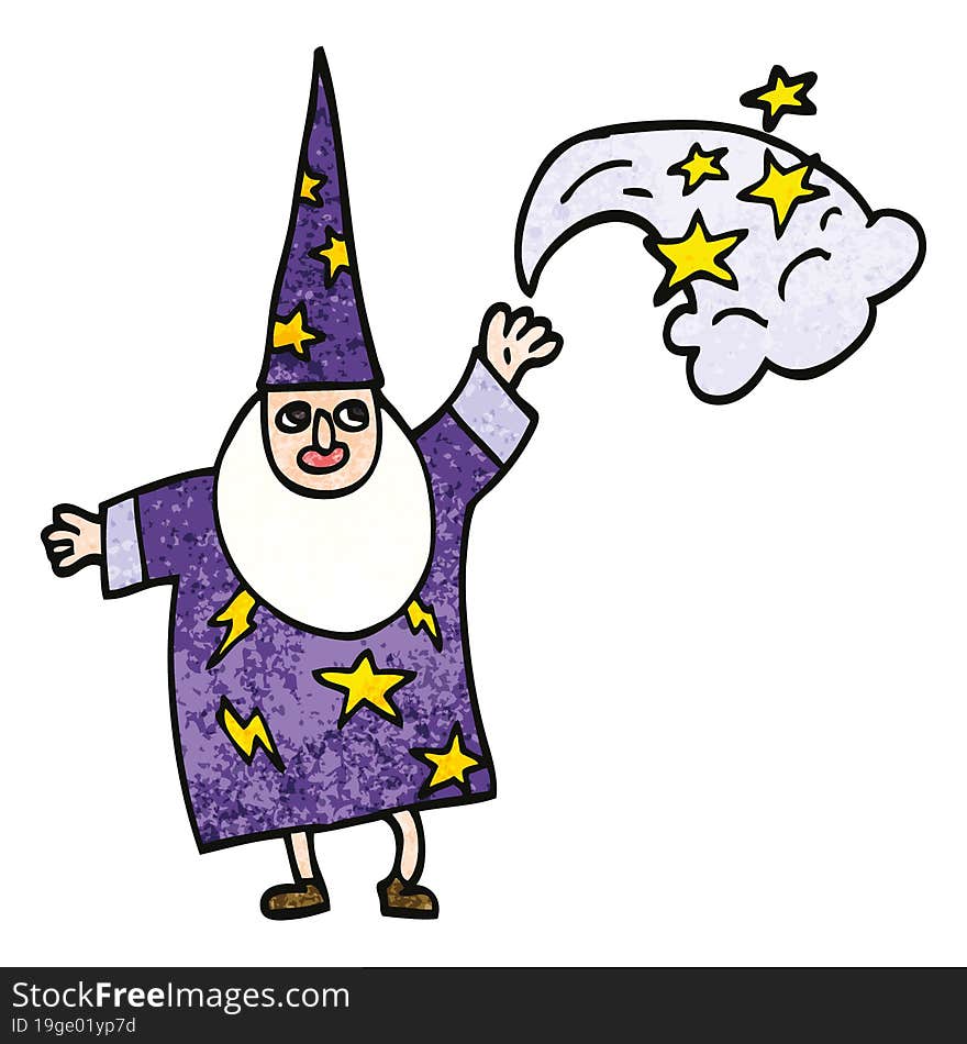 cartoon doodle wizard casting spell