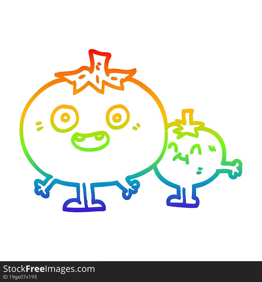 rainbow gradient line drawing cartoon happy tomatoes