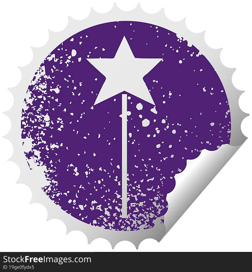 Distressed Circular Peeling Sticker Symbol Star Wand