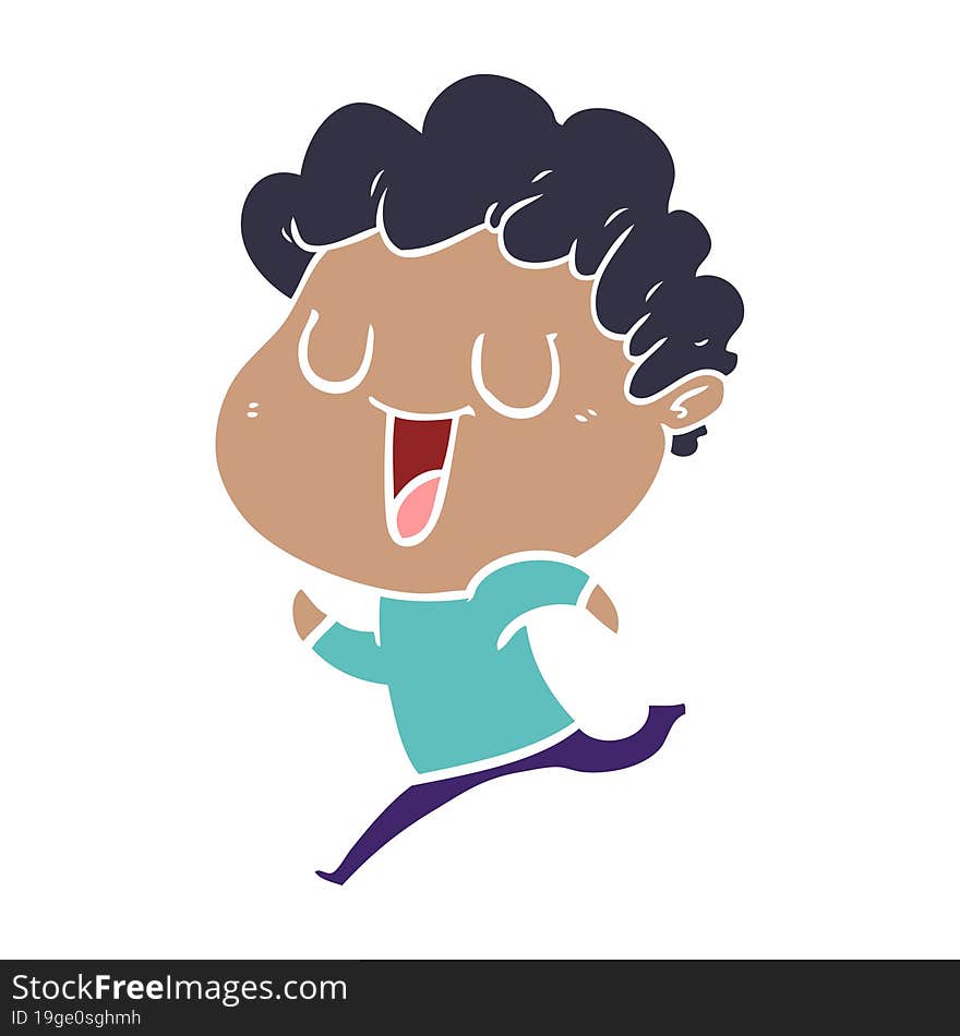 laughing flat color style cartoon man running