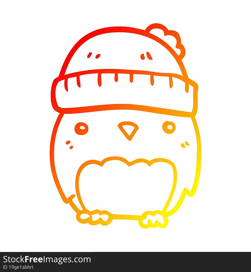 Warm Gradient Line Drawing Cute Cartoon Owl In Hat