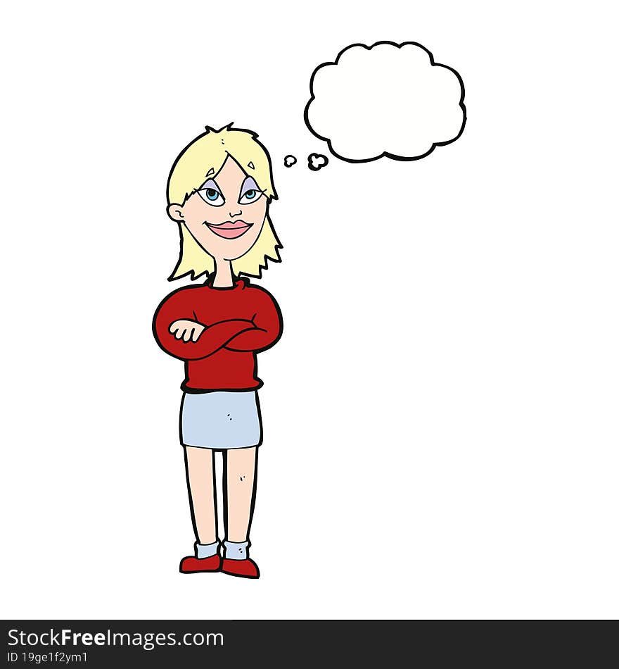 cartoon proud woman with thought bubble