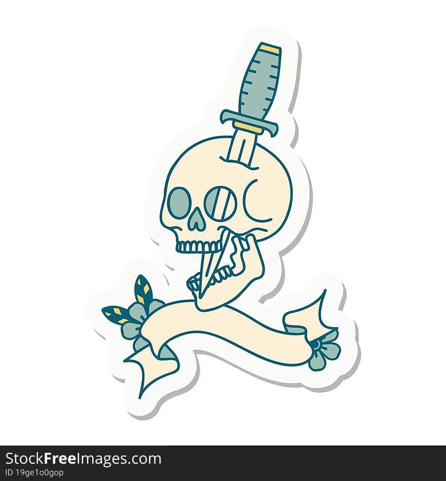 Tattoo Sticker With Banner Of A Skull And Dagger