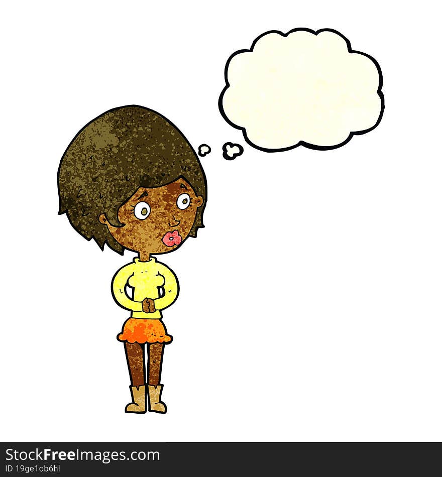 cartoon concerned woman with thought bubble