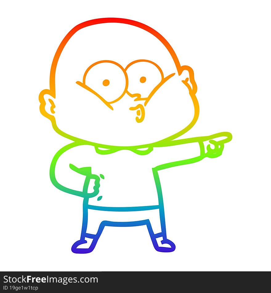 rainbow gradient line drawing of a cartoon bald man staring