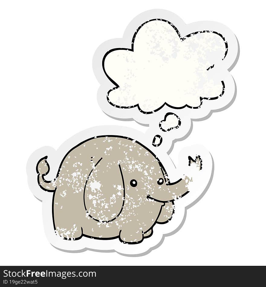 Cartoon Elephant And Thought Bubble As A Distressed Worn Sticker