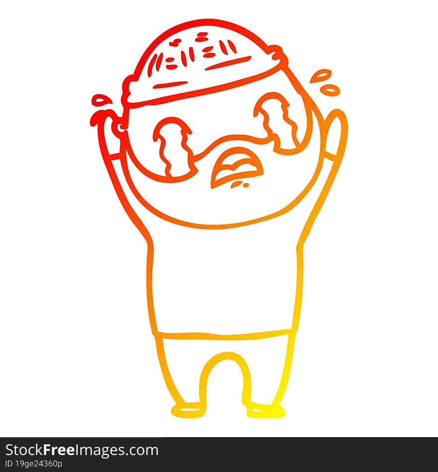 warm gradient line drawing cartoon bearded man crying