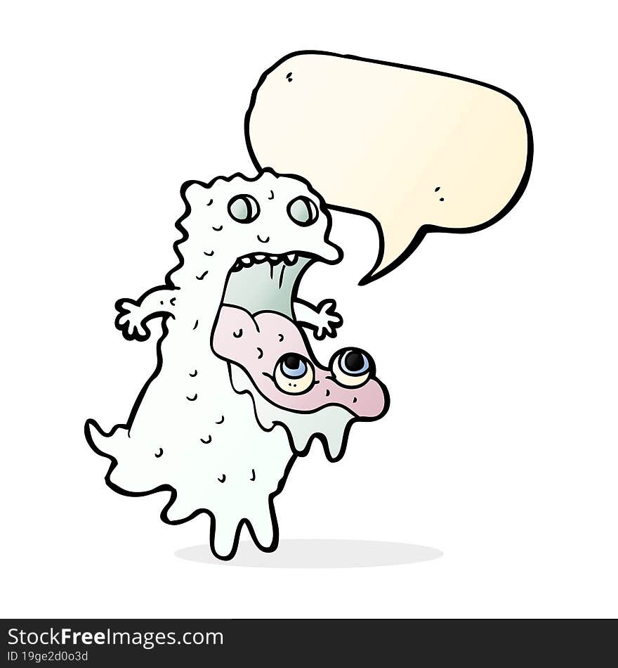 cartoon gross ghost with speech bubble