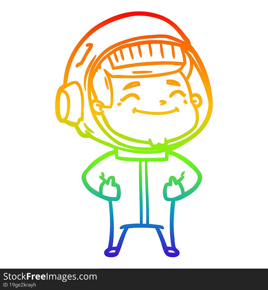 Rainbow Gradient Line Drawing Happy Cartoon Astronaut