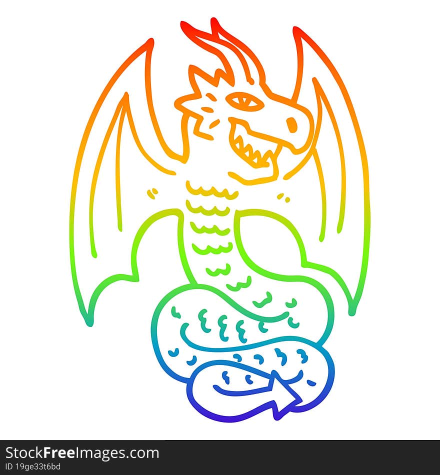 rainbow gradient line drawing cartoon dragon