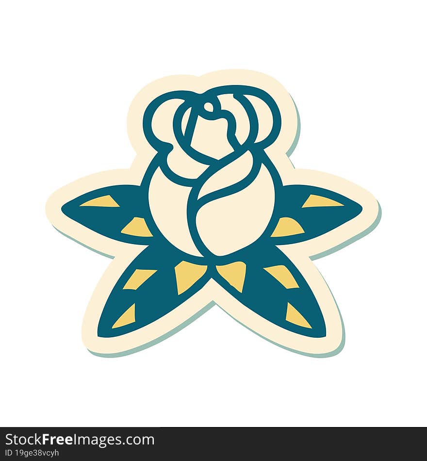 sticker of tattoo in traditional style of a single rose. sticker of tattoo in traditional style of a single rose