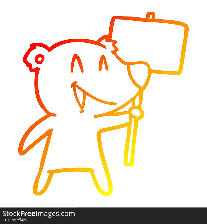 warm gradient line drawing protester bear cartoon