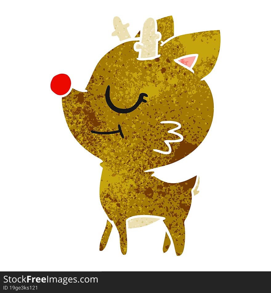 retro cartoon of cute red nosed reindeer