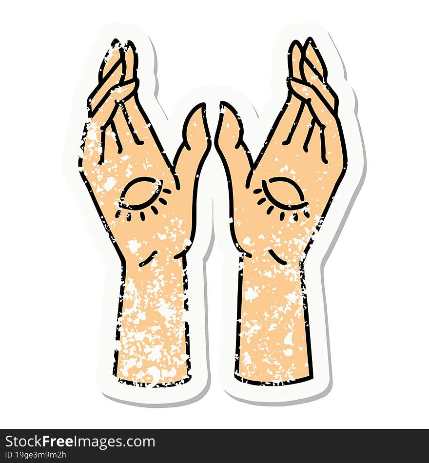 distressed sticker tattoo in traditional style of mystic hands. distressed sticker tattoo in traditional style of mystic hands