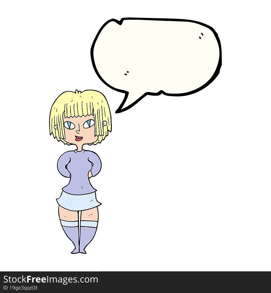 freehand drawn speech bubble cartoon happy woman