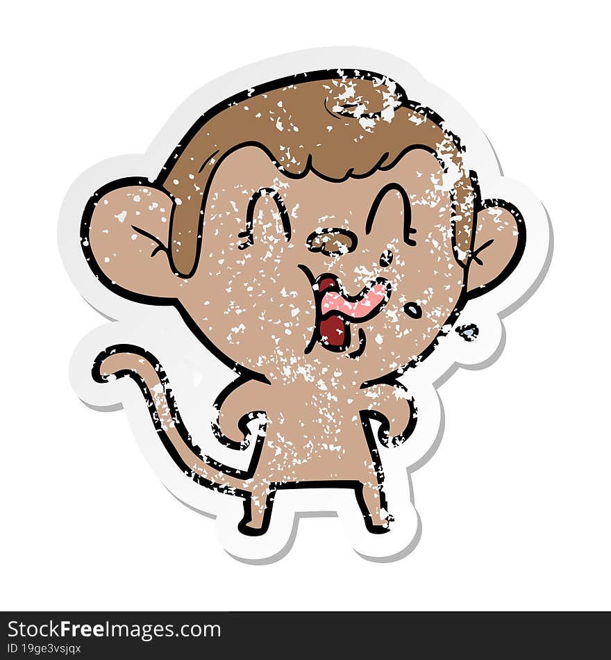 distressed sticker of a crazy cartoon monkey