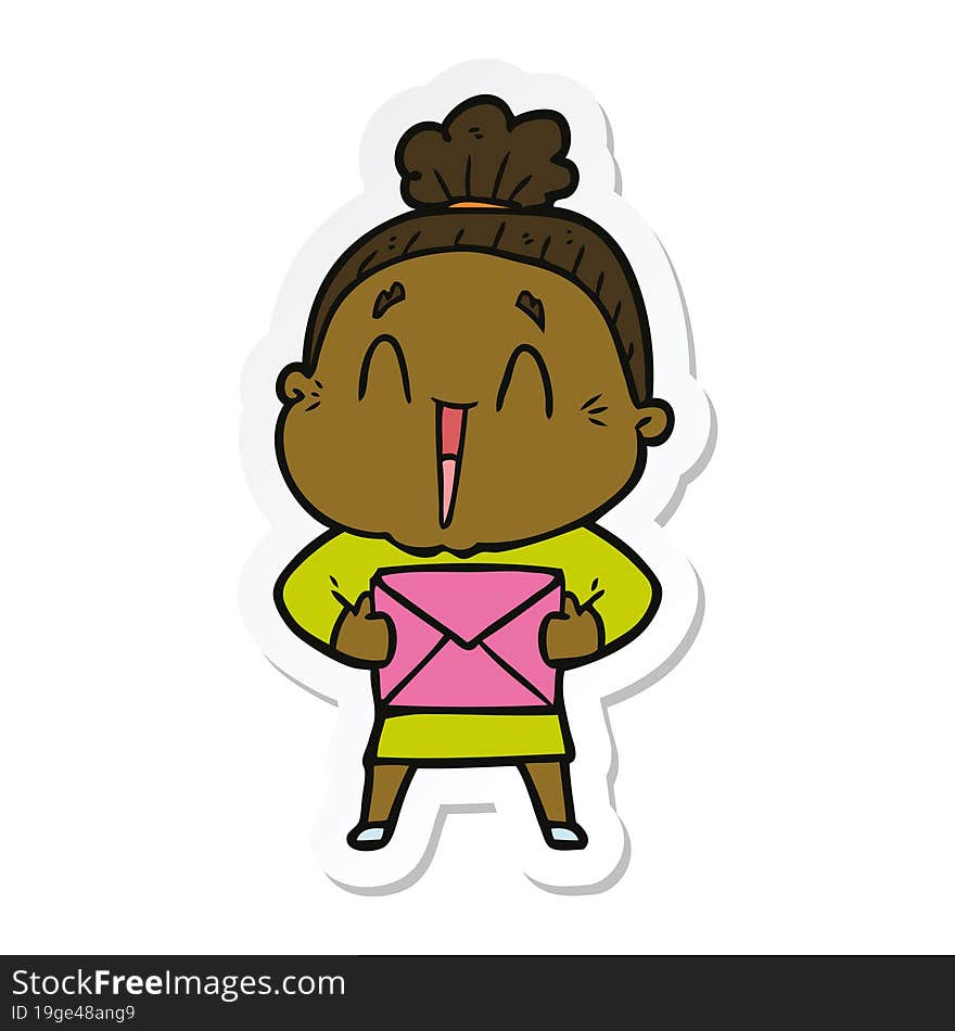 sticker of a cartoon happy old lady