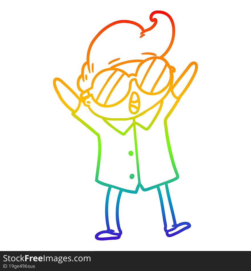 rainbow gradient line drawing cartoon boy wearing spectacles