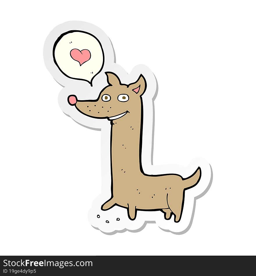 Sticker Of A Cartoon Dog With Love Heart